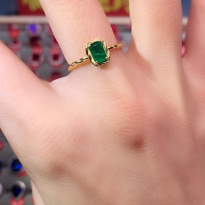 祖母绿戒指银S925镶嵌