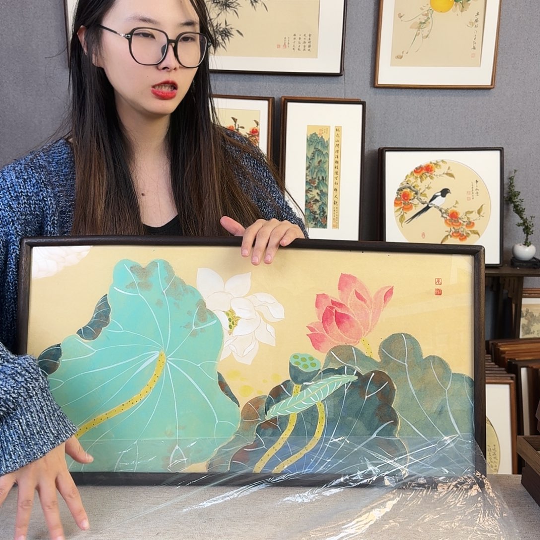 书法手绘带框尺寸： 36*69