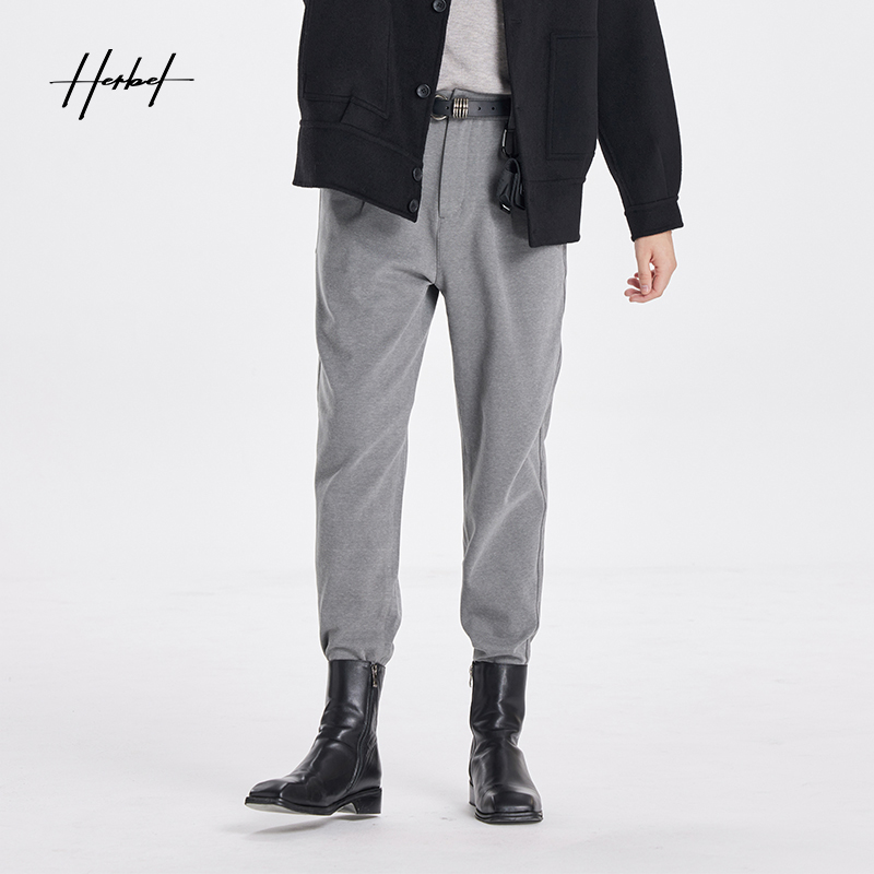 HERBEL/黑白早秋穿搭新款男士休闲长裤时尚百搭阔腿