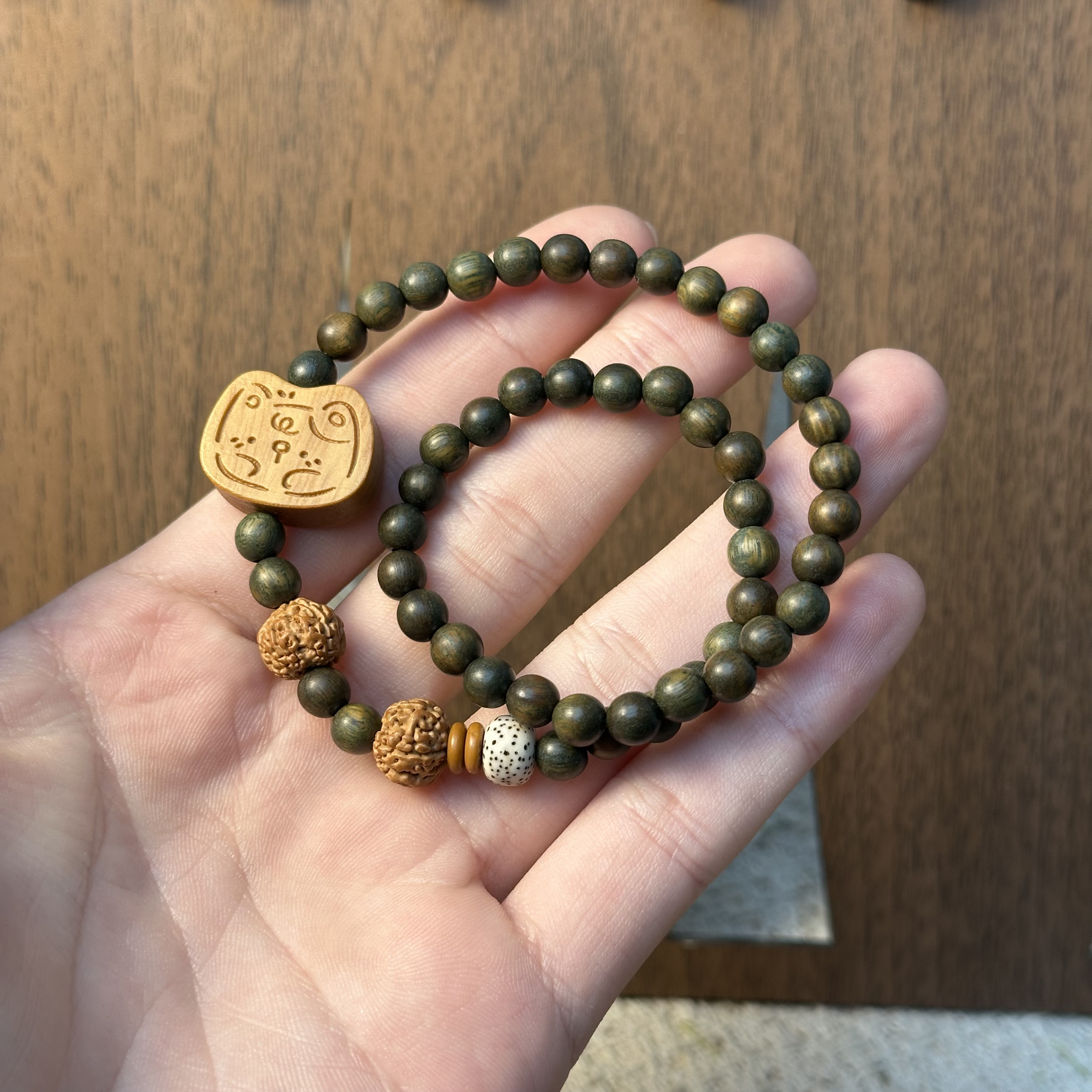 木质手链 【肥牛家】绿檀猫咪双圈