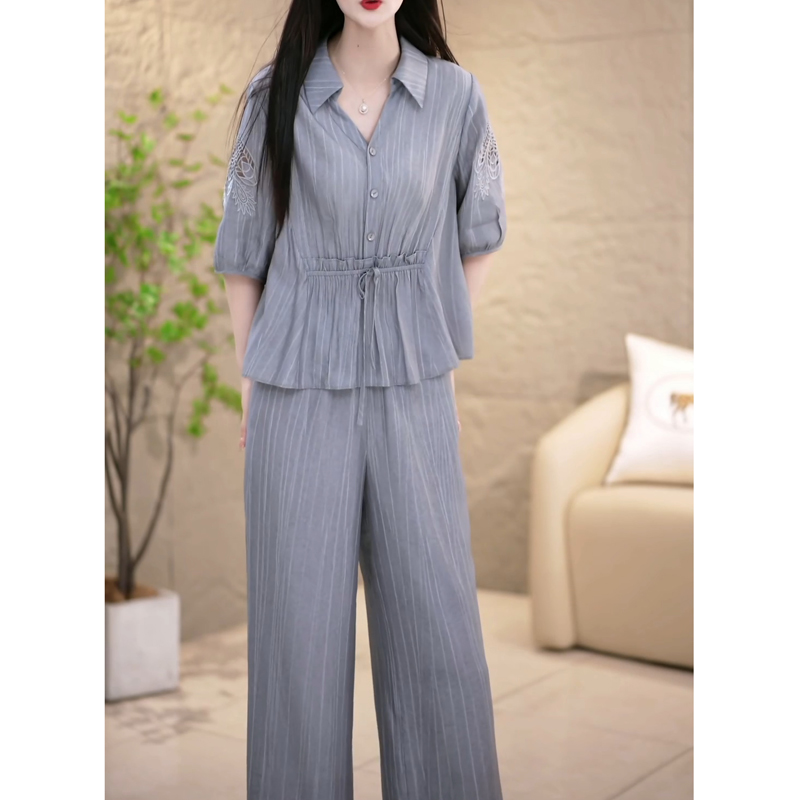 时尚妈妈套装2025新款女夏季时髦洋气贵夫人品牌气质减龄两件套裤