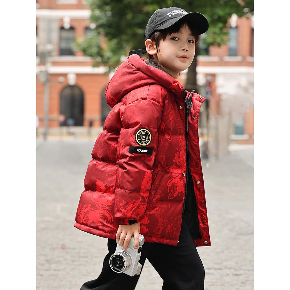 巴拉巴拉儿童装2024新男童冬装羽绒棉服外套新款中大童冬季加厚红