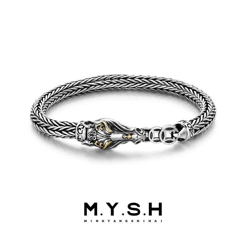 925银手链 【马上有福】MYSH 马年生肖男高级复古龙骨链原创设计