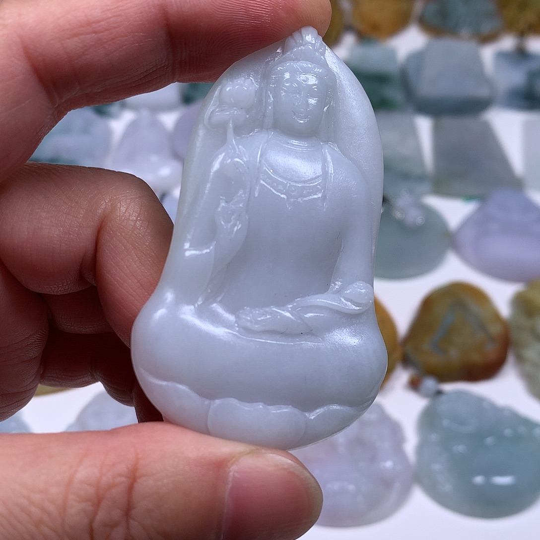 定制翡翠未镶嵌毛货翡翠观音吊牌