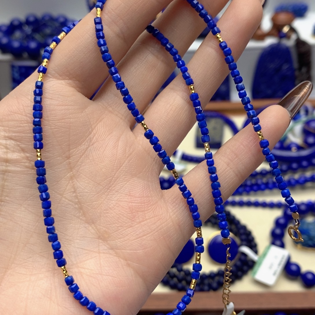 青金石银S925镀金镶嵌颈饰