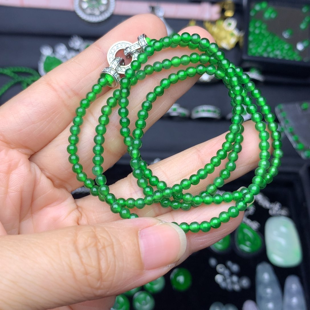 翡翠银S925镶嵌颈饰小米珠