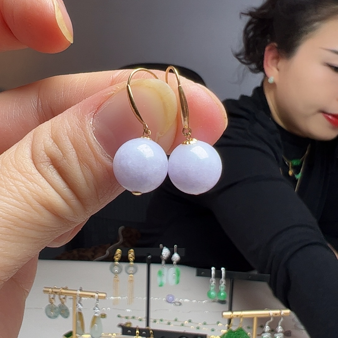 翡翠18K金镶嵌耳饰天然翡翠