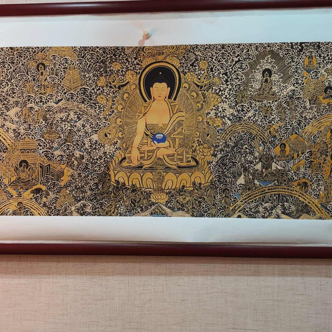 国画葛***措六尺横幅药师佛