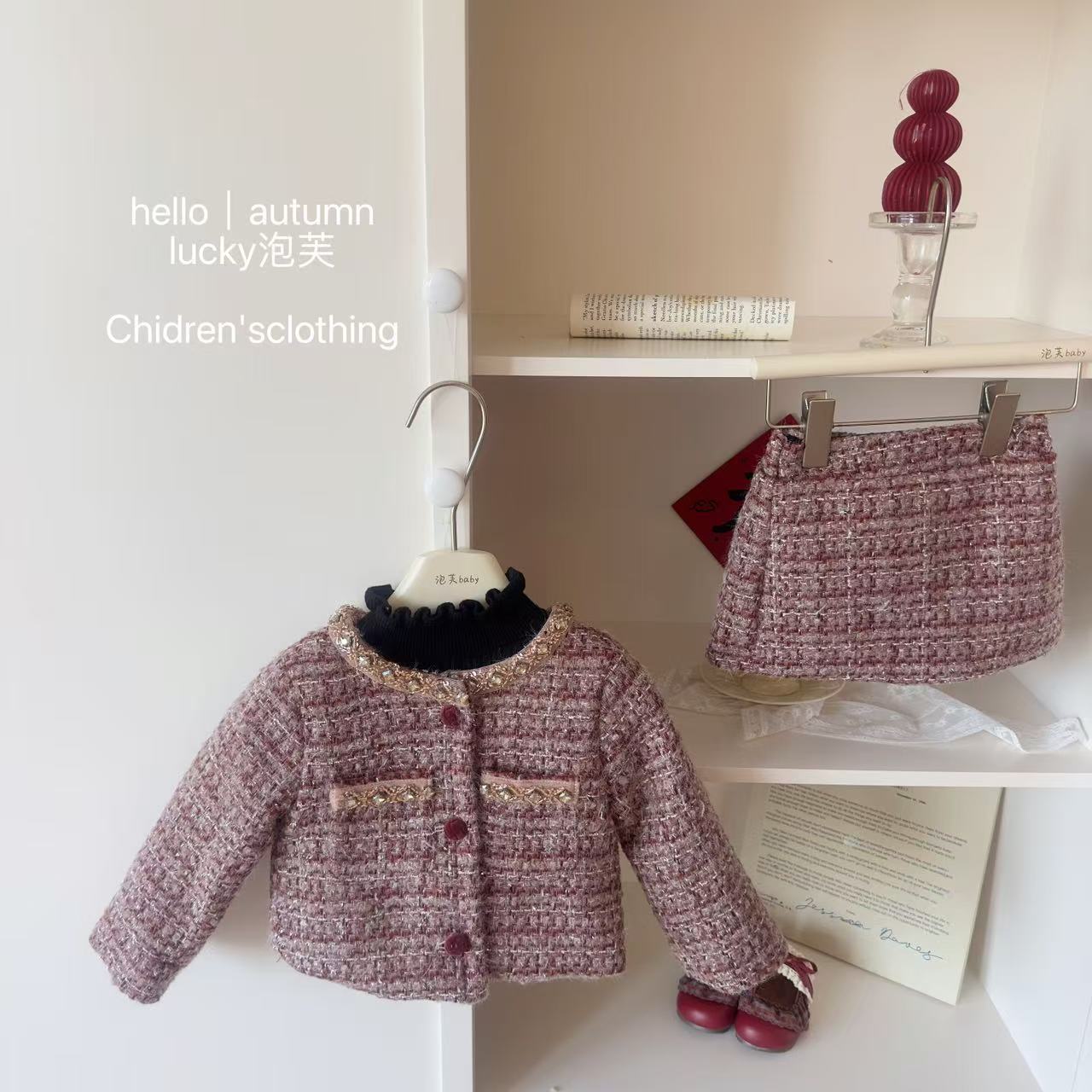 【lucky泡芙】韩里韩气！女童甜美小香风千金加绒韩版富家时髦套装潮