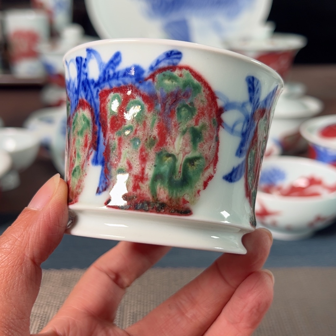 杯原矿青花釉里红瓷器