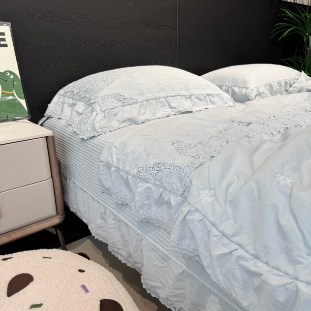 麦穗妈妈 推荐 法式高端重工刺绣 纯棉砂洗床盖四件套组合