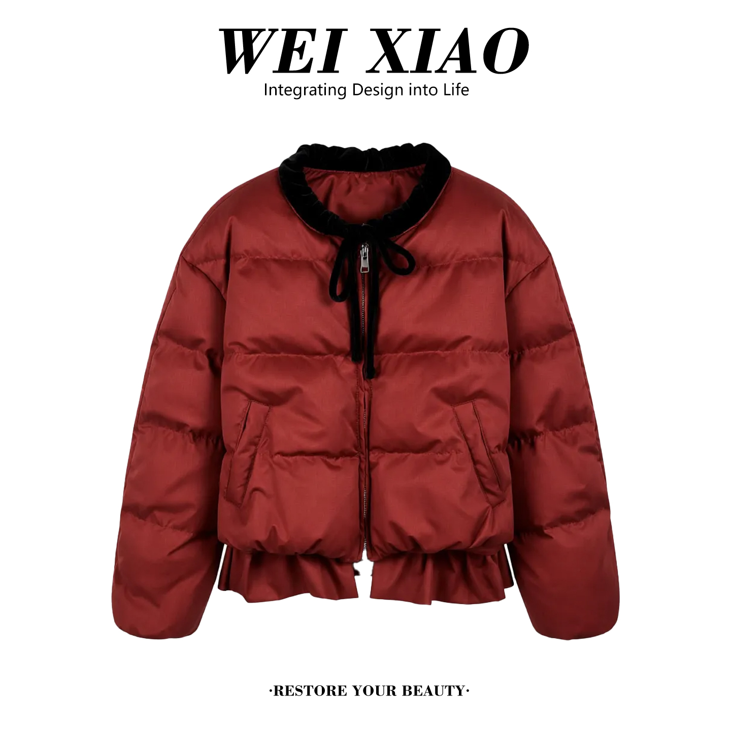 韩系圣诞小香风酒红色百搭棉服女保暖新年独特漂亮冬装短款厚外套