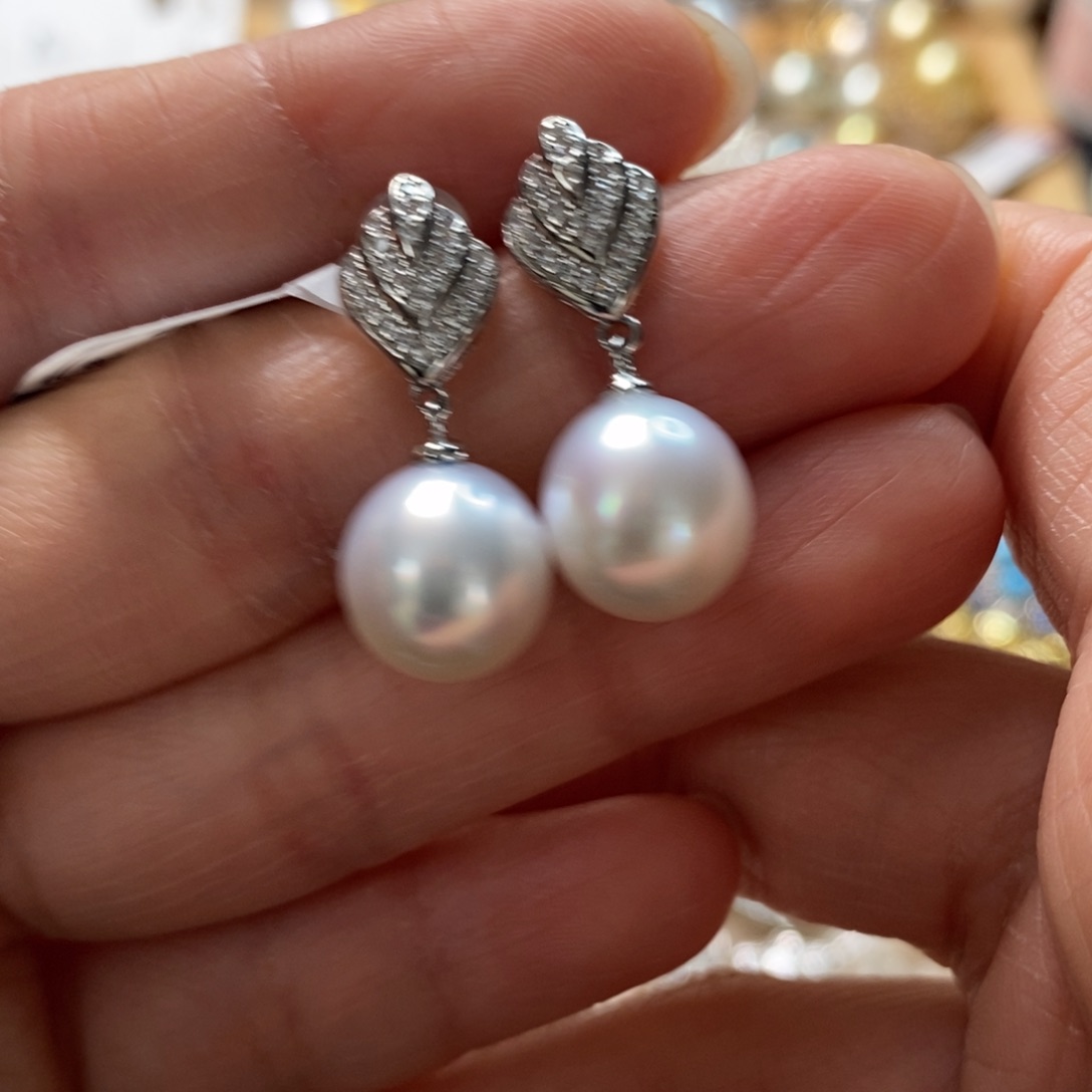 海水珍珠耳饰银S925镶嵌