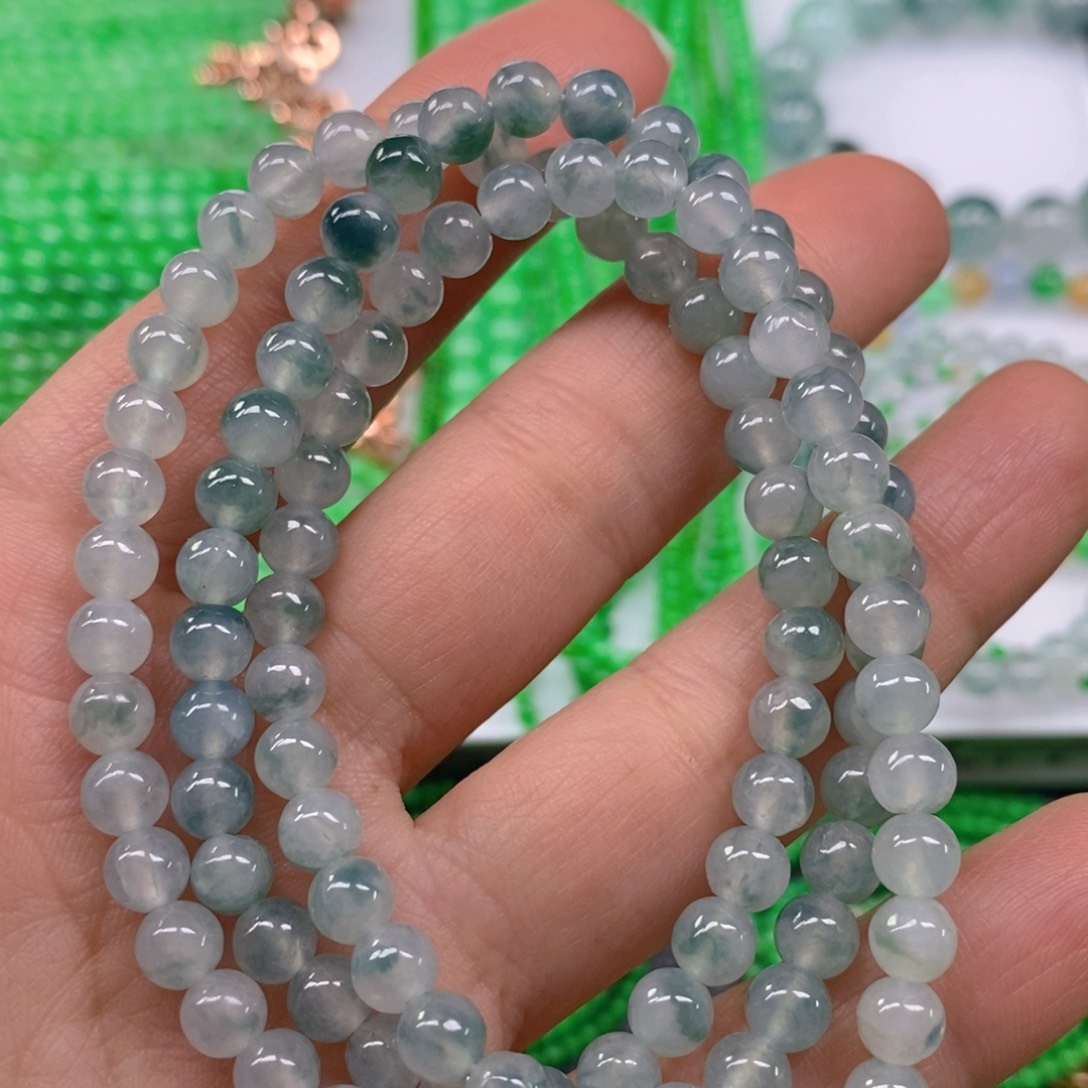 翡翠颈饰未镶嵌冰种飘花项链6m' m