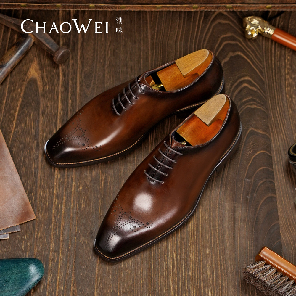 【潮味工厂店】男士正装皮鞋商务男士皮鞋一片式牛津鞋黑色新郎婚鞋