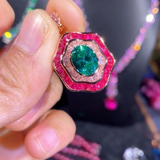 银S925镶嵌颈饰红宝石