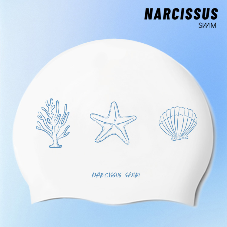 水仙SWIM原创海洋清新白色硅胶加大防水游泳防滑不勒头泳帽