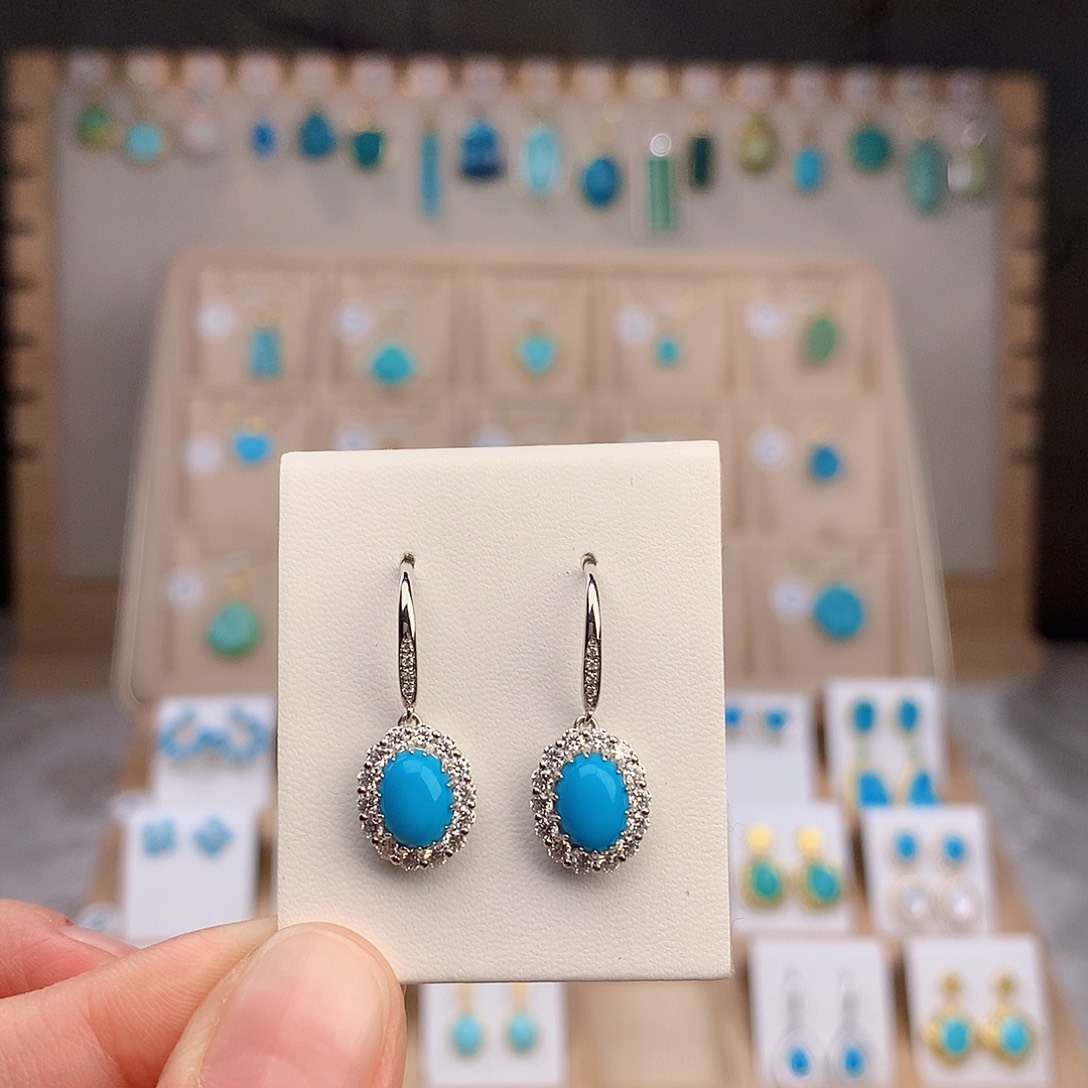 银S925镶嵌绿松石耳饰