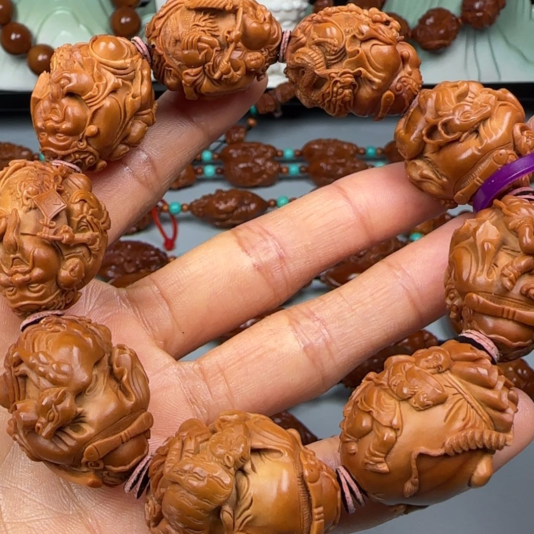 橄榄核手串/手链2.4尺寸油核骑兽童子财神