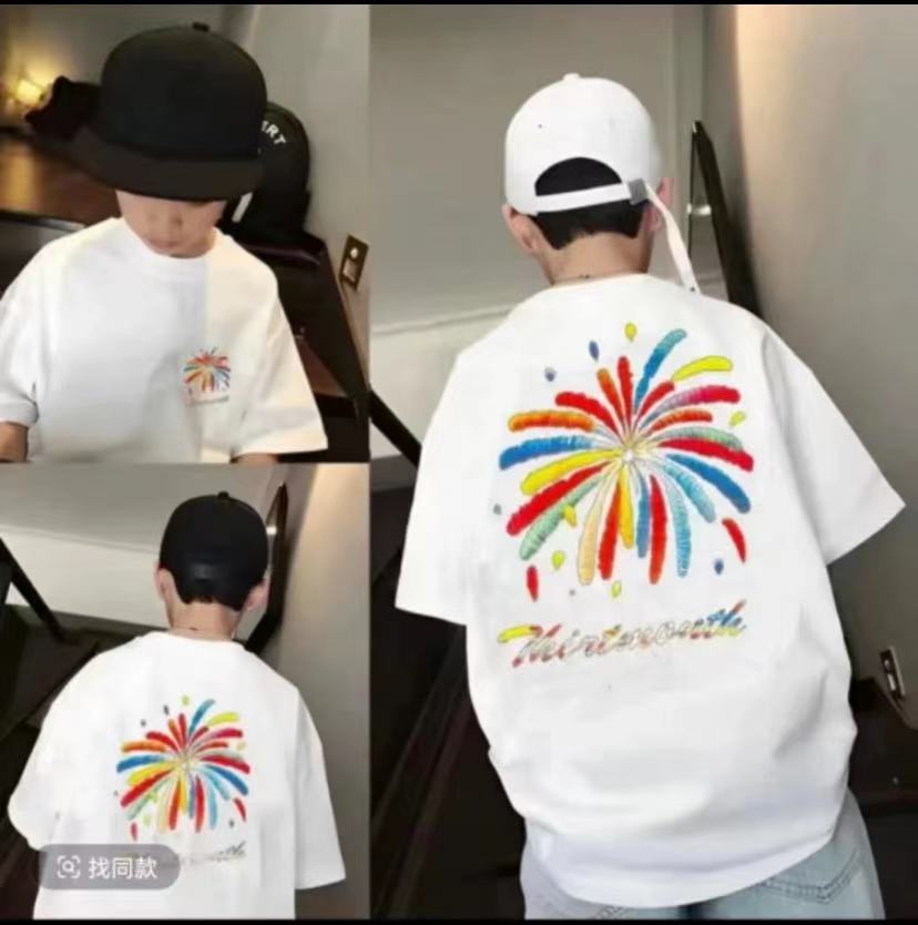 亲子系列～2025春夏宽松慵懒个行创意烟花T恤