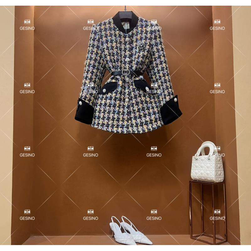 【丽】秋冬气质小香风时尚设计师中长款外套 QD-2025556