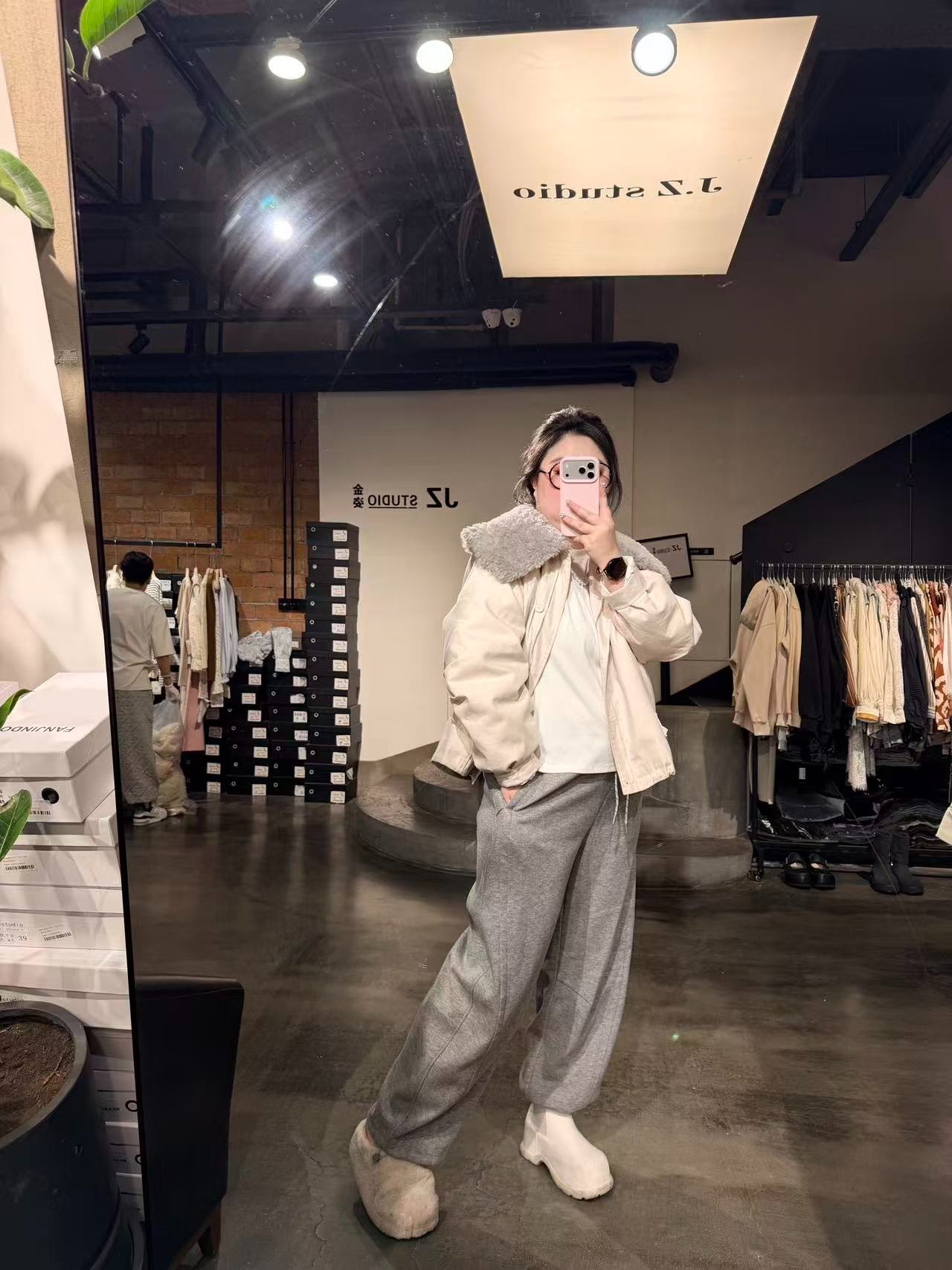 A3大码胖M毛毛大翻领加厚工装外套韩系宽松保暖派克服