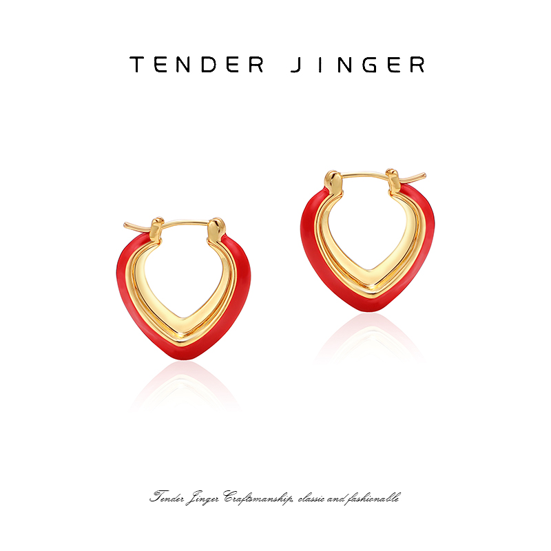 Tender Jinger 铜合金珐琅耳饰 25新款红心珐琅耳环时尚百搭气质