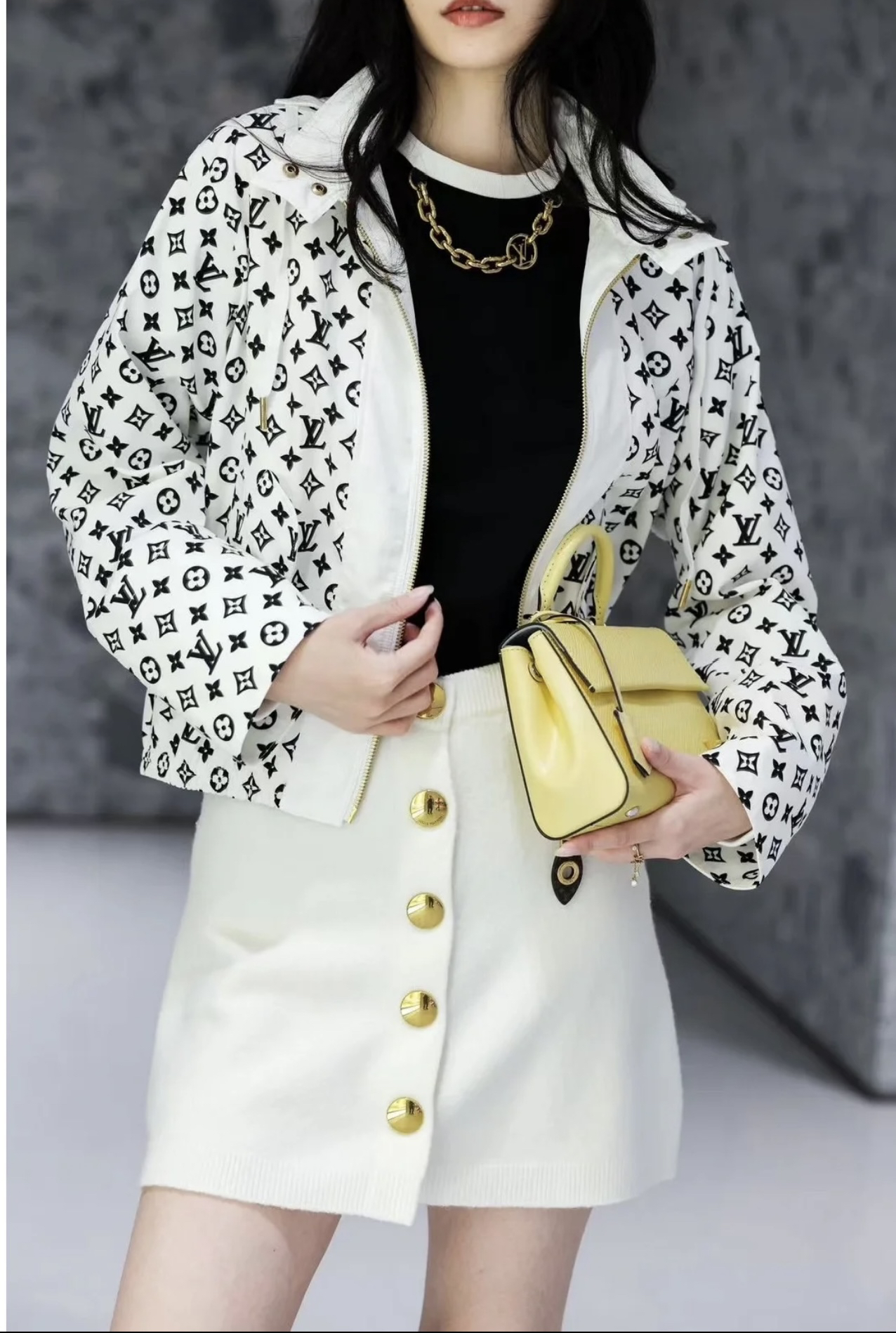 99新 LouisVuitton/路易威登 23秋冬爆款黑白满印老花冲锋衣