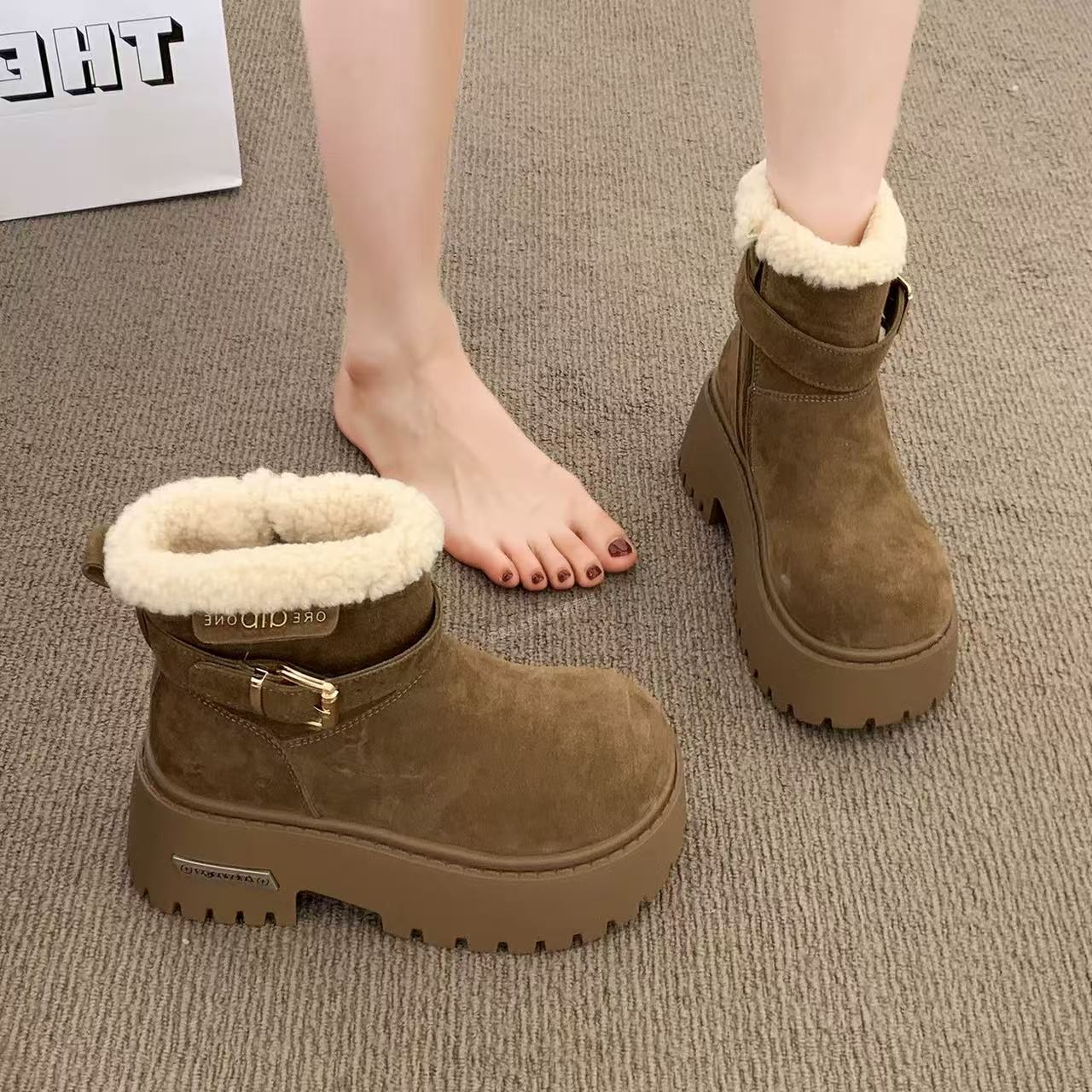 G37厚底雪地靴女款新款秋季时尚百搭爆款加绒加厚保暖勃肯棉鞋女