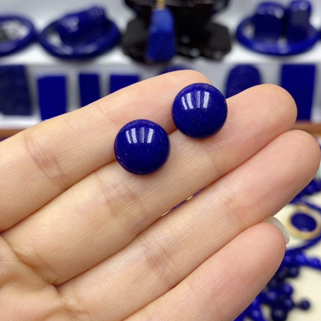 青金石耳饰银S925镶嵌