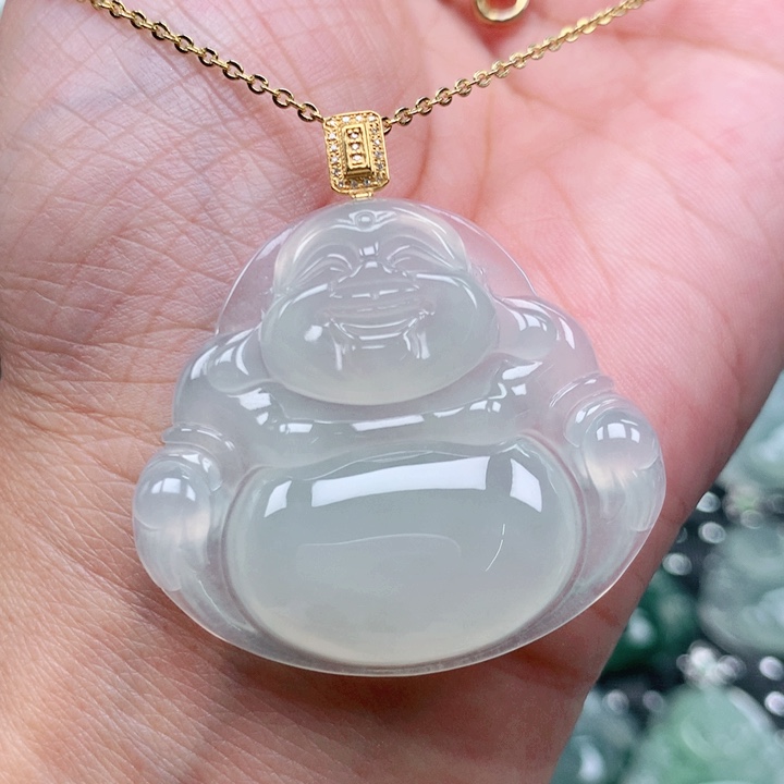 萍***逢翡翠18K金镶嵌吊坠(不含链)