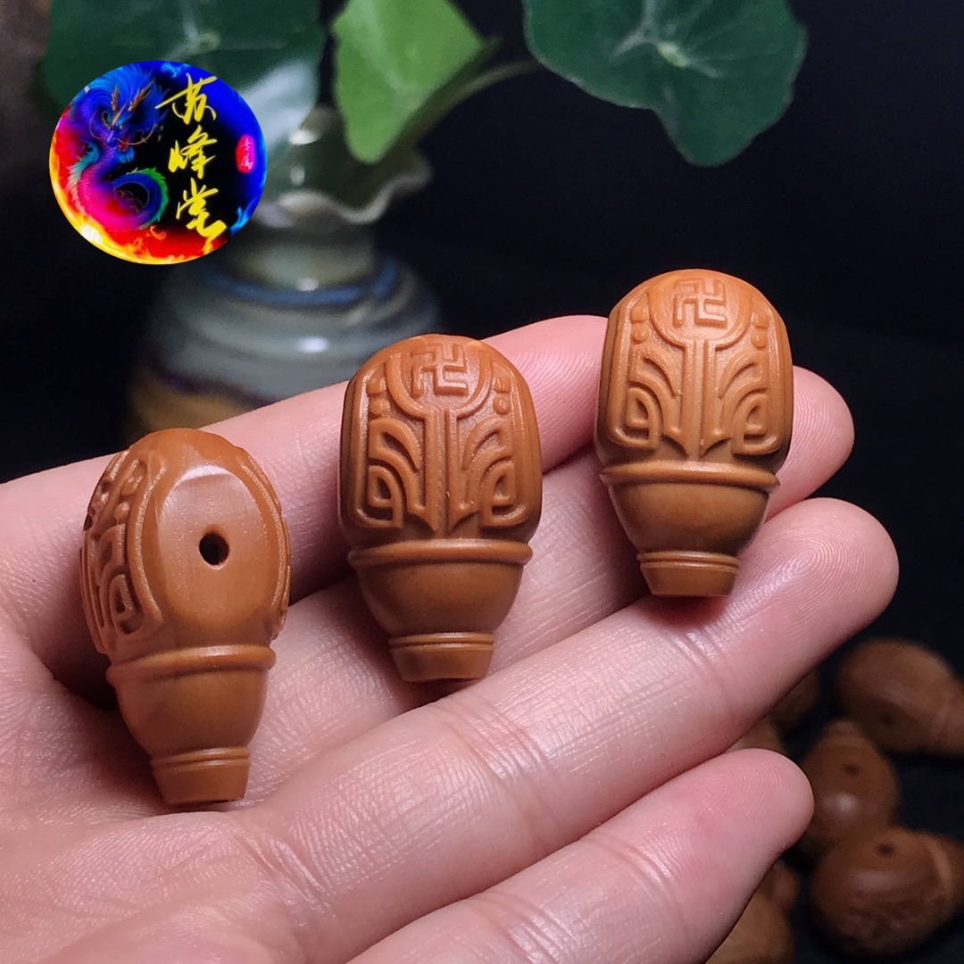 橄榄核三通双面万字三通核雕雕刻佛头配饰吊坠手串文玩配饰配件