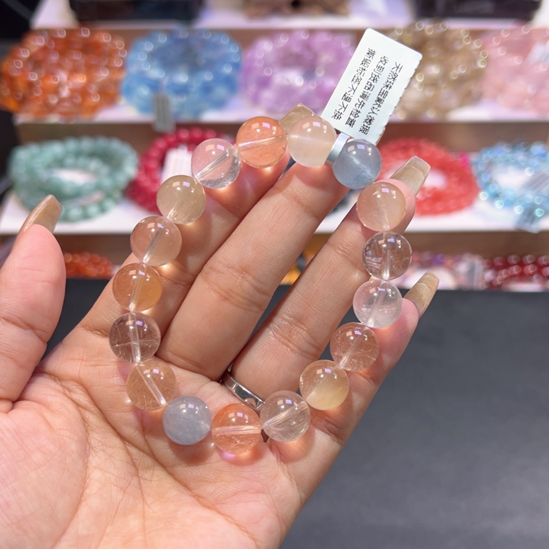 无***题水晶未镶嵌手串冰淇淋彩兔毛11.7mm