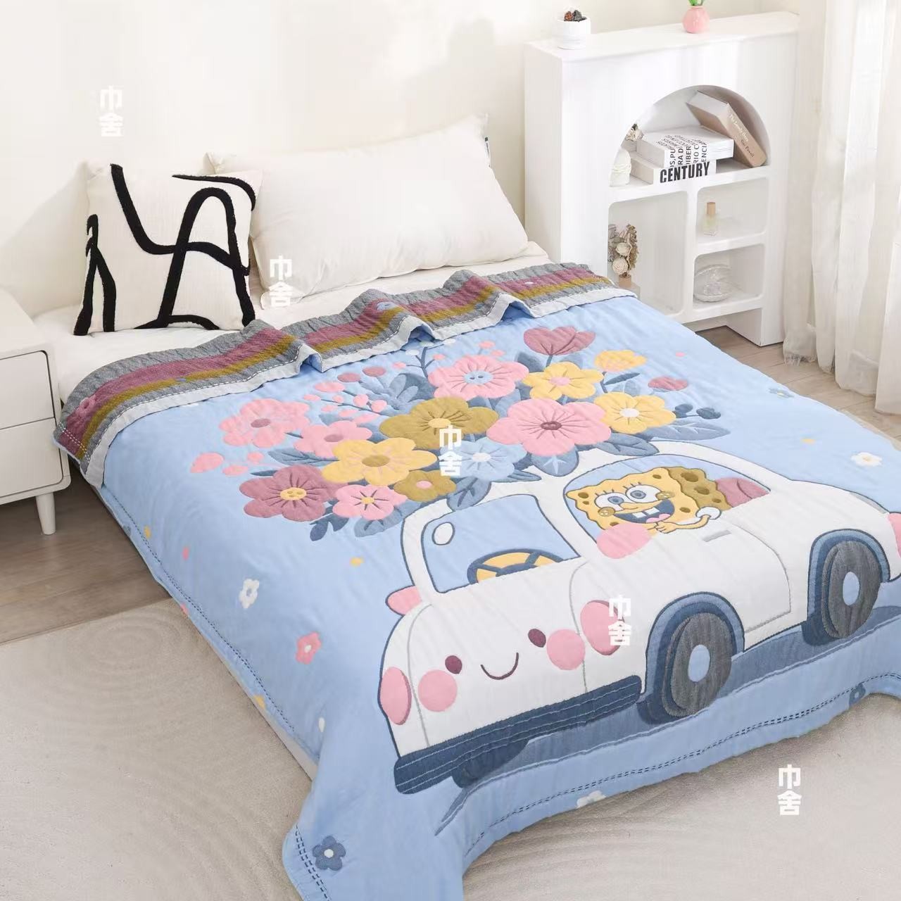 【鲜花汽车】150*200cm 柔软亲肤卡通泡芙被J
