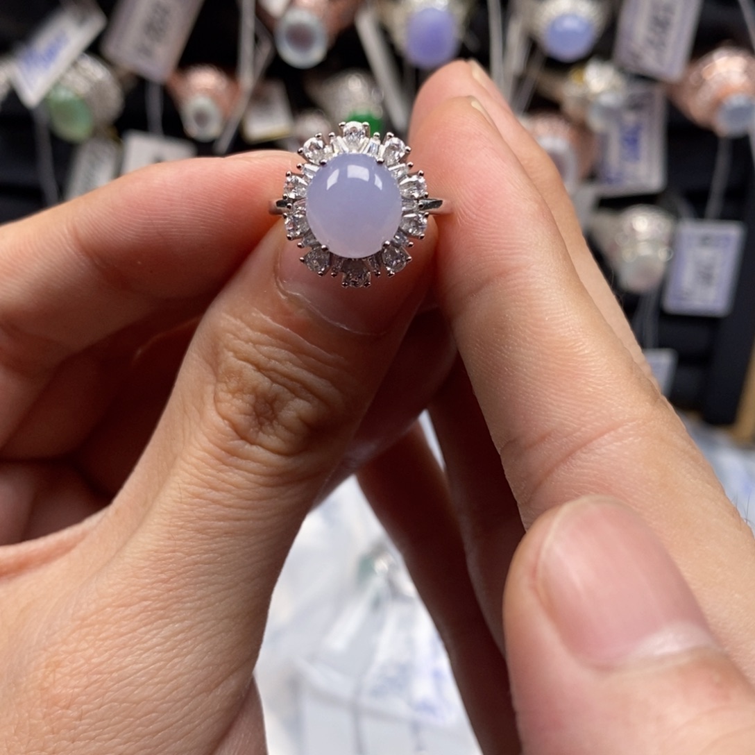 翡翠戒指银S925镶嵌天然缅甸翡翠a货