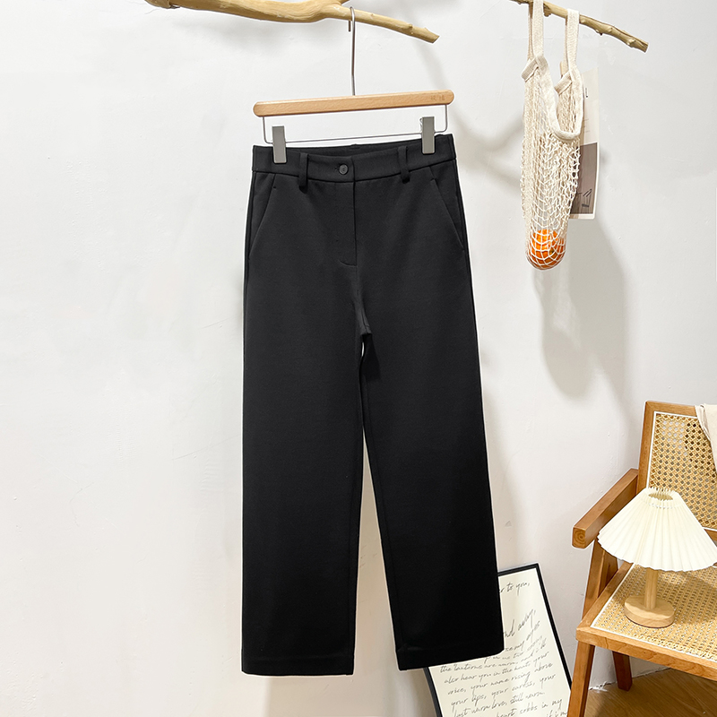 小禾2025秋冬新款厚绵羊毛罗马布直筒裤阔腿裤