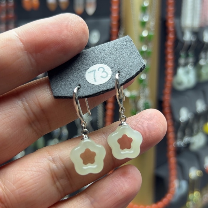 银S925镶嵌和田玉耳饰