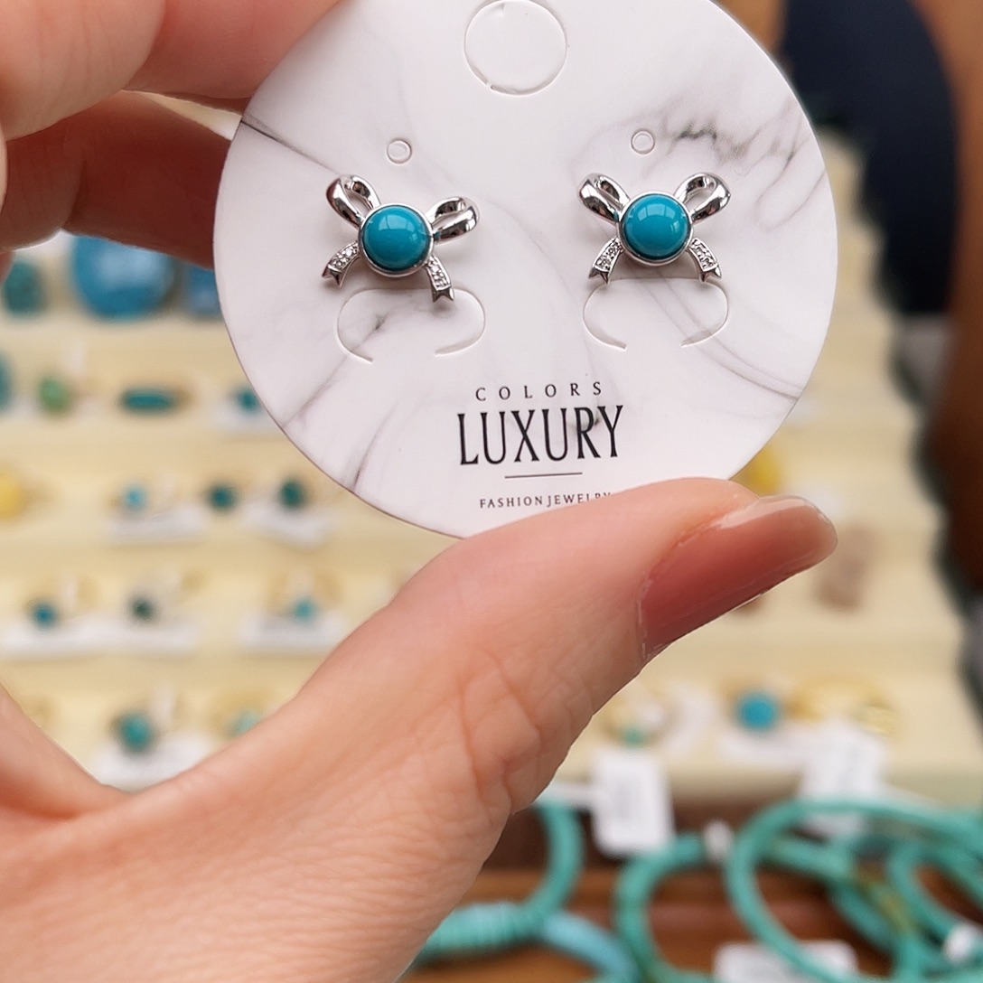 绿松石耳饰银S925镶嵌