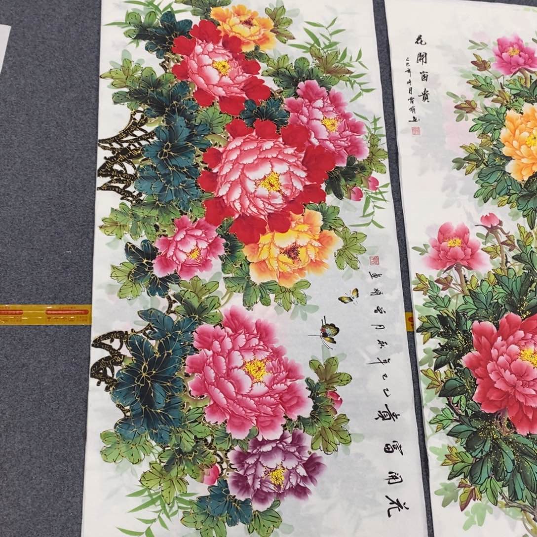 国画珍****！尺寸140✖️70四尺金线牡丹画