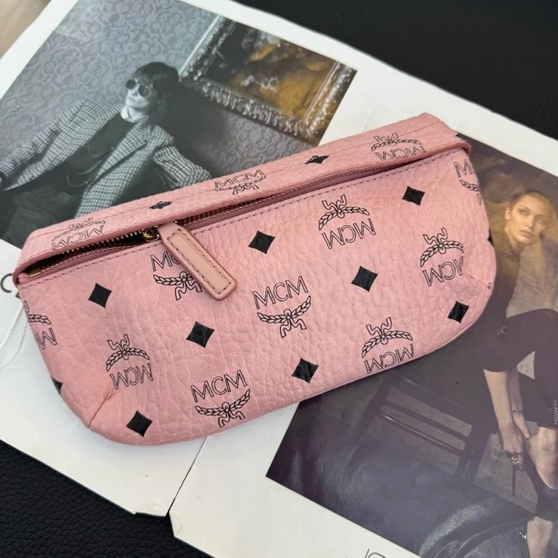 99新 MCM 大麦中古/mcm粉色迷你腰包斜挎包