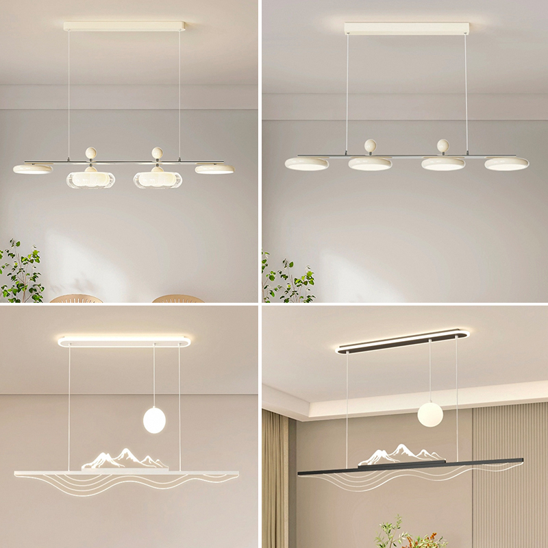 餐厅吊灯简约现代极简奶油风办公茶室吧台灯北欧温馨长盘饭桌灯具