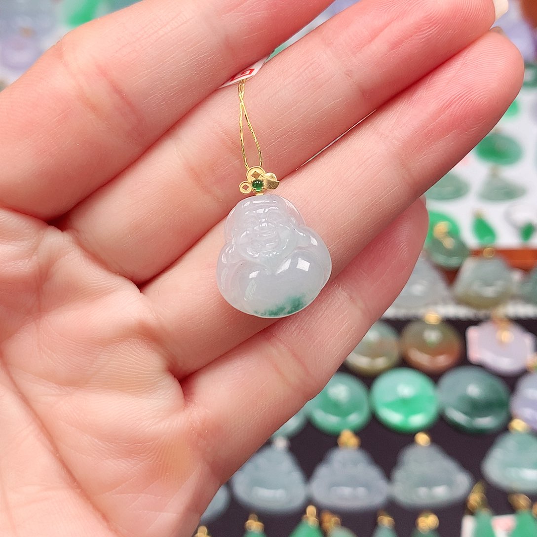 翡翠颈饰18K金镶嵌天然翡翠A货