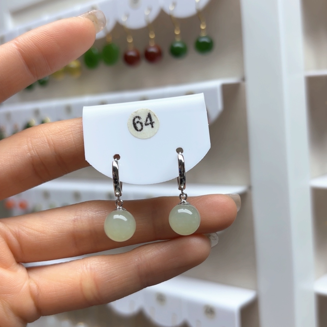 和田玉耳饰银S925镶嵌2