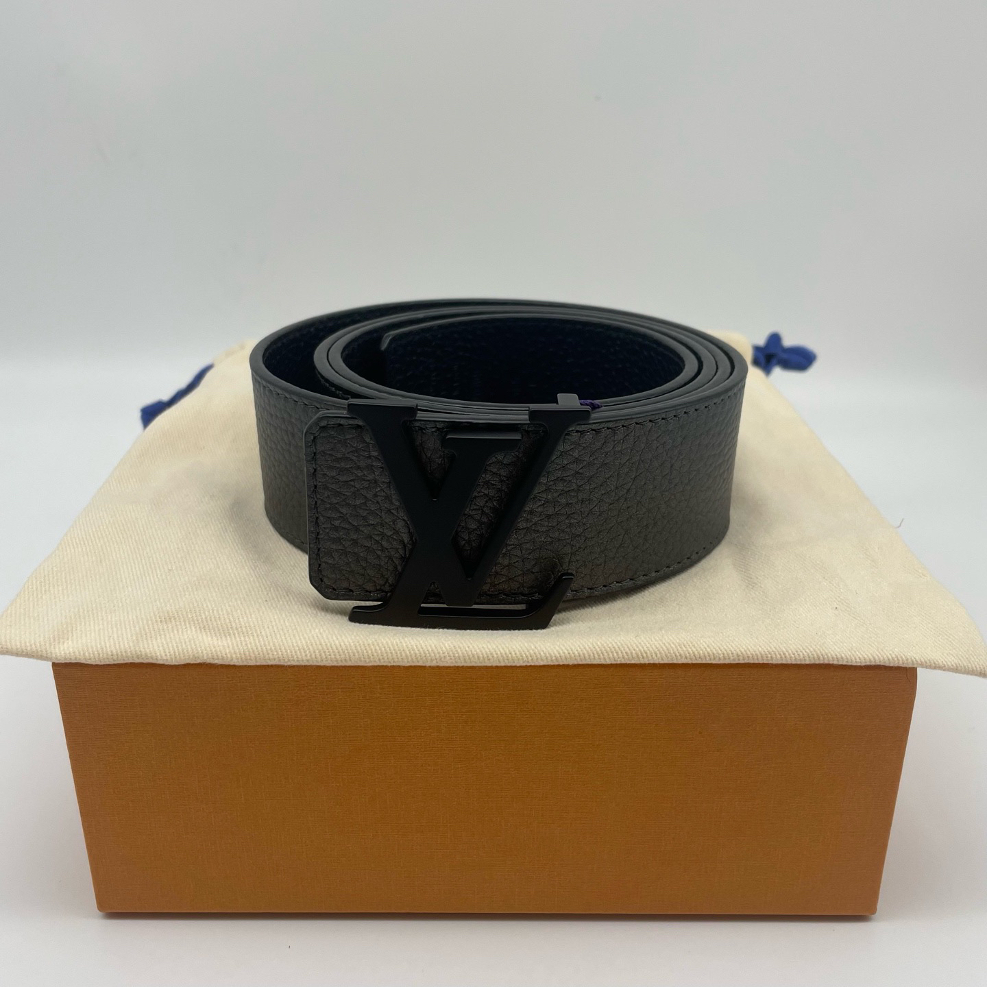 99新 LouisVuitton/路易威登 100码磨砂扣银拼黑双面腰带14771015