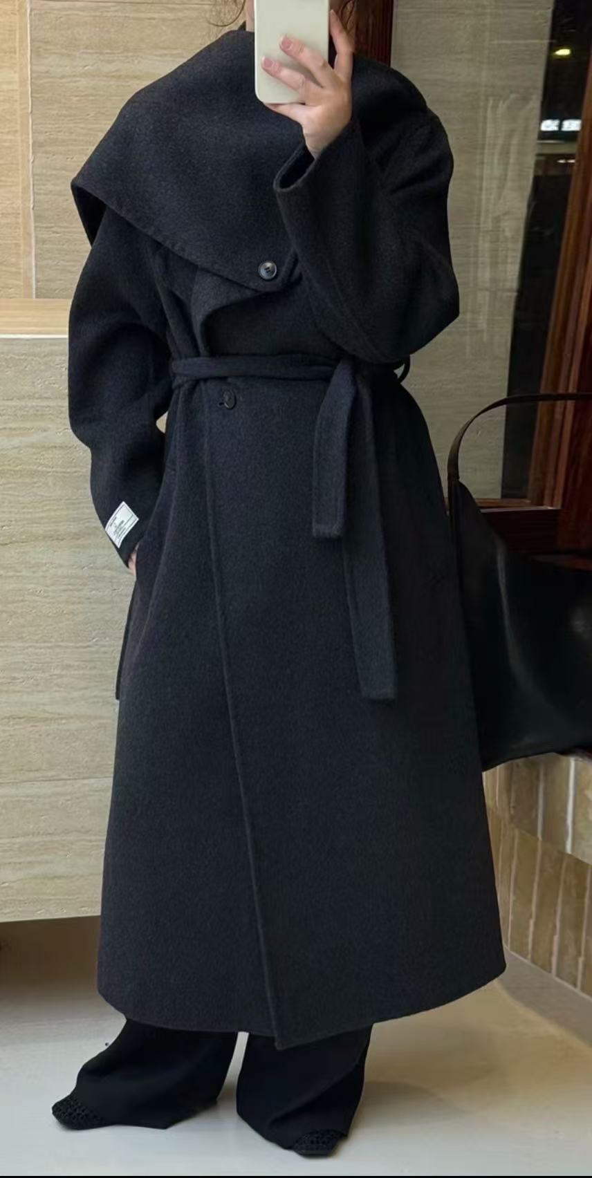 高级感赫本风围巾领款气质百搭长款羊毛外套#5085