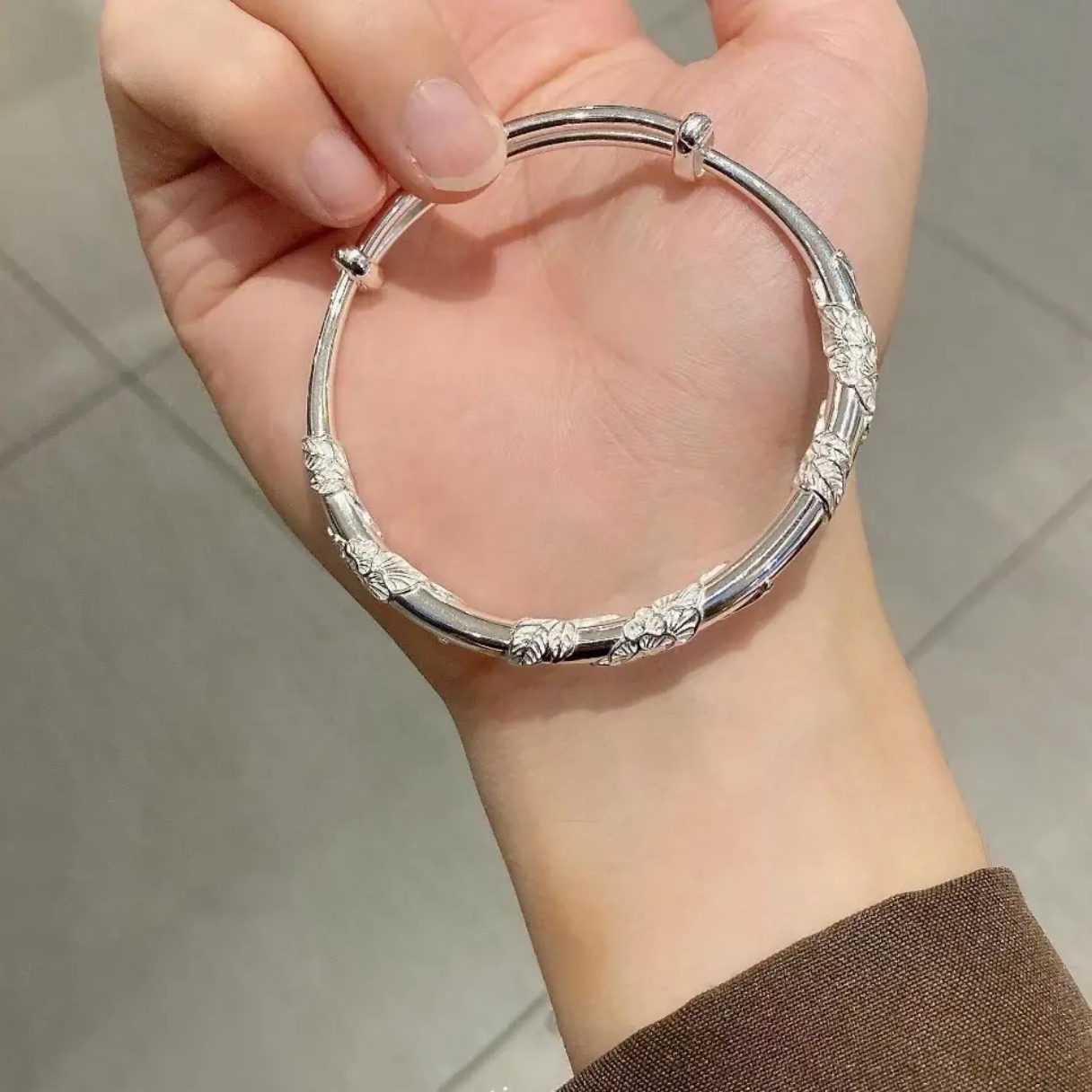 足银手镯 甜美风女民族风原创设计圈口50mm以下圈口可调节古风