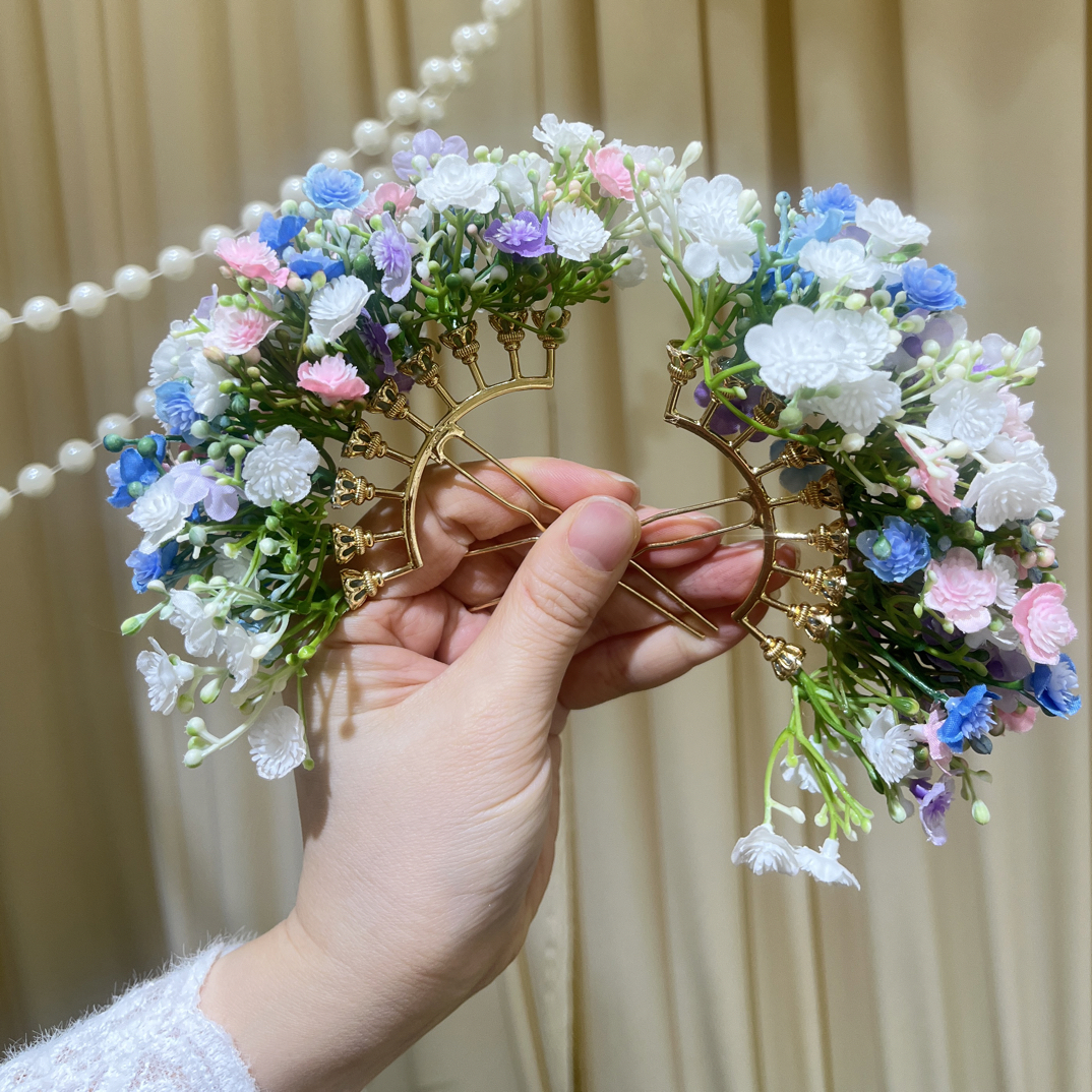 满天星花朵发钗森系仙女气质新娘结婚礼服盘发簪子头饰发饰