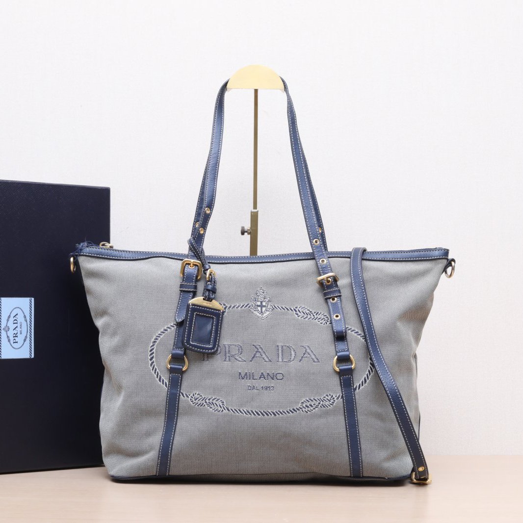 95新 Prada/普拉达  蓝色帆布 饺子包 单肩包 /P205226383
