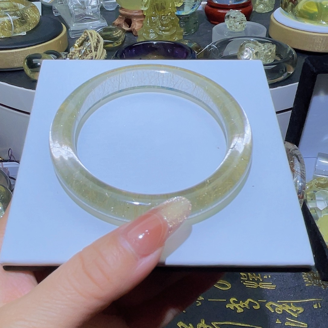 水晶手镯未镶嵌天然发晶细圆条56➕