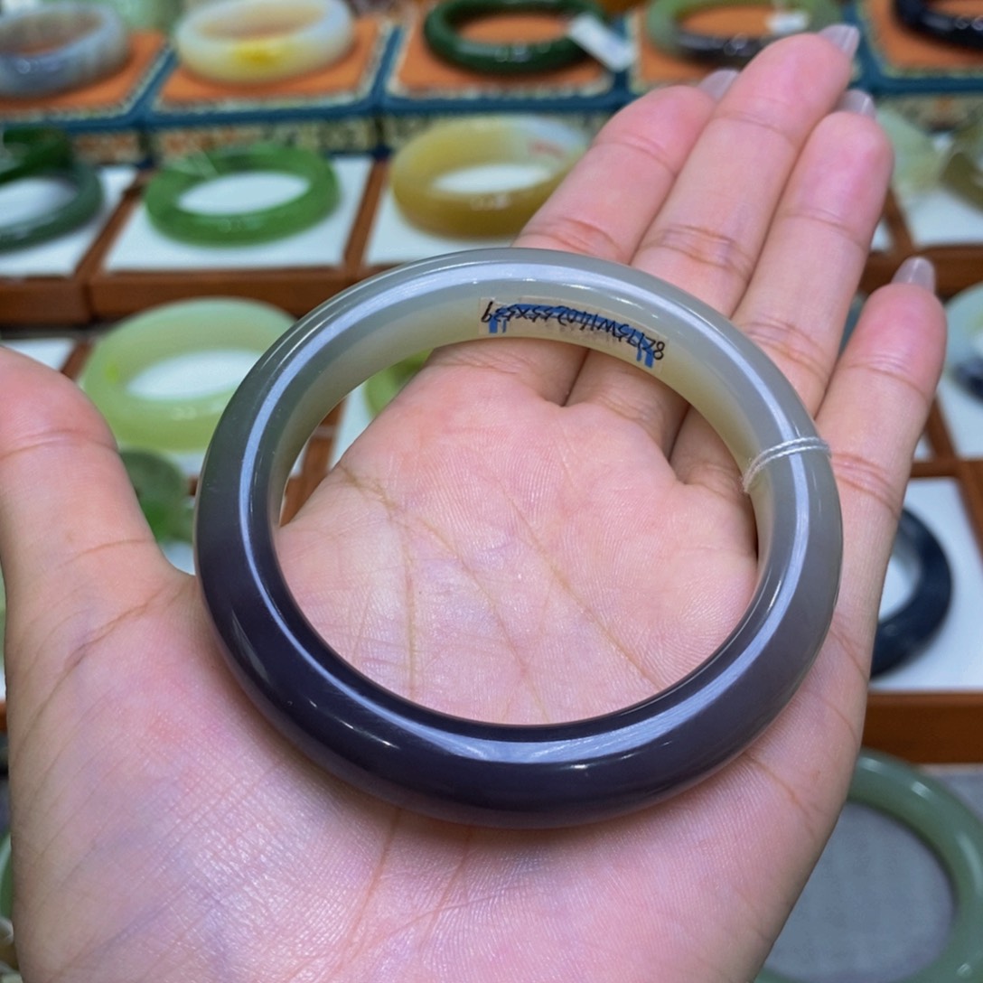 和田玉手镯未镶嵌和田玉紫翠青55.2